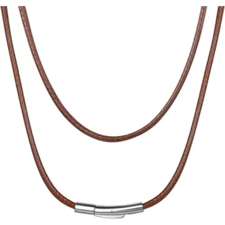 ChainsHouse Herren Halskette, geflochtene Kunstlederkette in Braun, 66cm mit 2mm Breite und Bajonettverschluss, leicht und langlebig