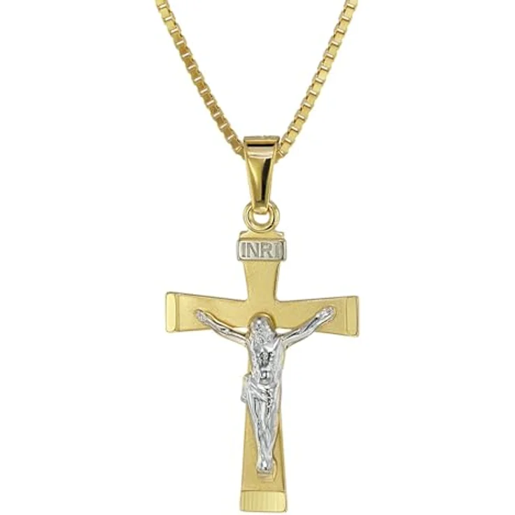 trendor Kruzifix Gold 333/8 Karat mit plattierter Halskette, zeitloser Kreuz Anhänger aus Echtgold, 40 cm, Geschenk-Box – Bild 1