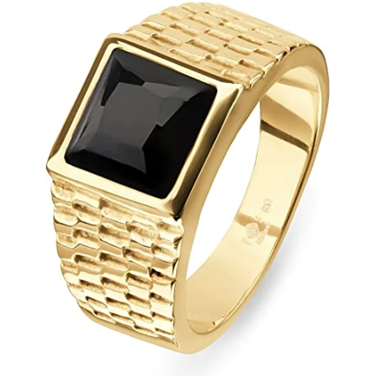 FAVS Herren-Edelstahlring mit Onyx, 1,02 cm Breite, 3,5 mm Stärke, Gelbgold 32021900 – Bild 1