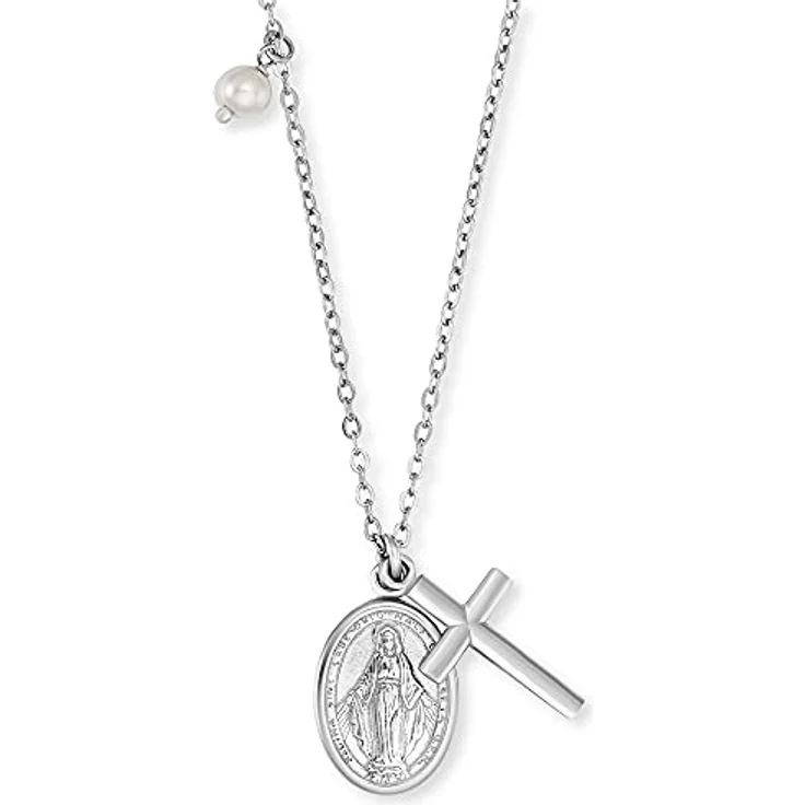 Engelsrufer Damen Halskette aus Sterling Silber mit Kreuz und Maria Symbol, Muschelperlen Anhänger, verstellbar von 40 cm bis 44 cm, nickelfrei – Bild 1