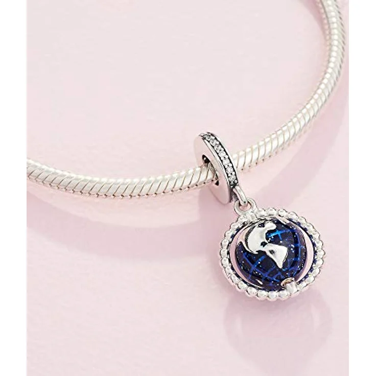 Pandora Charm-Einhänger 798021CZ, Globus drehend aus Sterling-Silber mit dunkelblauer Emaille und Zirkonia – Bild 4