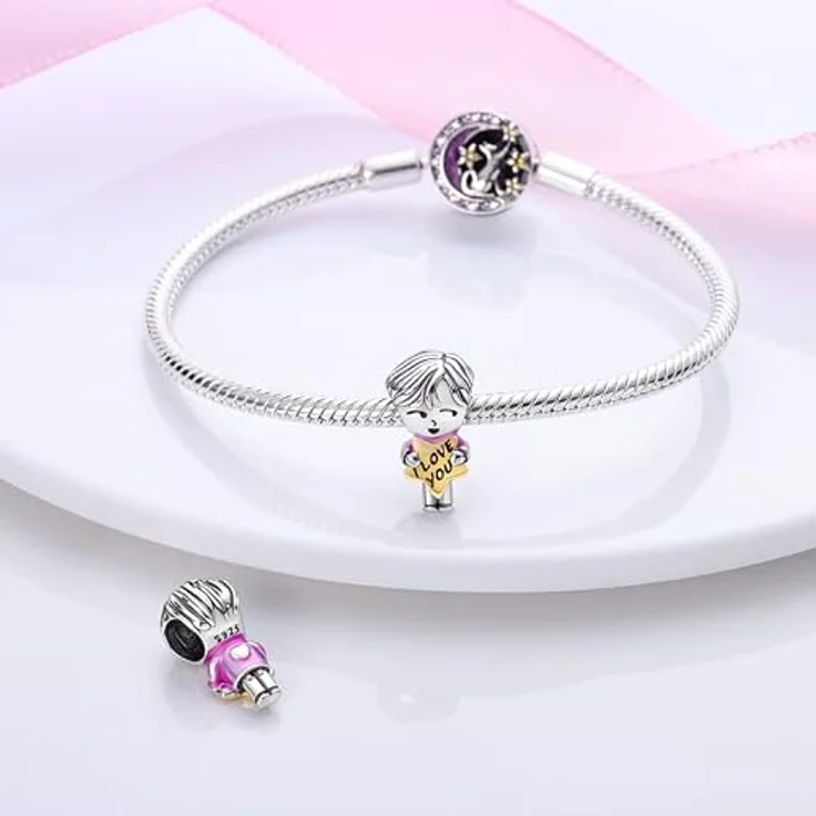 TINSLO Charm Anhänger Damen 925 Sterling Silber, Zirkonia-Steine, kompatibel mit Pandora Armband und Halsketten, für europäische Charms – Bild 3