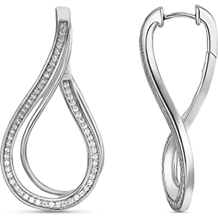 JETTE Damen-Creolen aus 925er Silber mit 116 Zirkonia, Länge 4,3 cm, One Size, in Geschenkbox – Bild 2