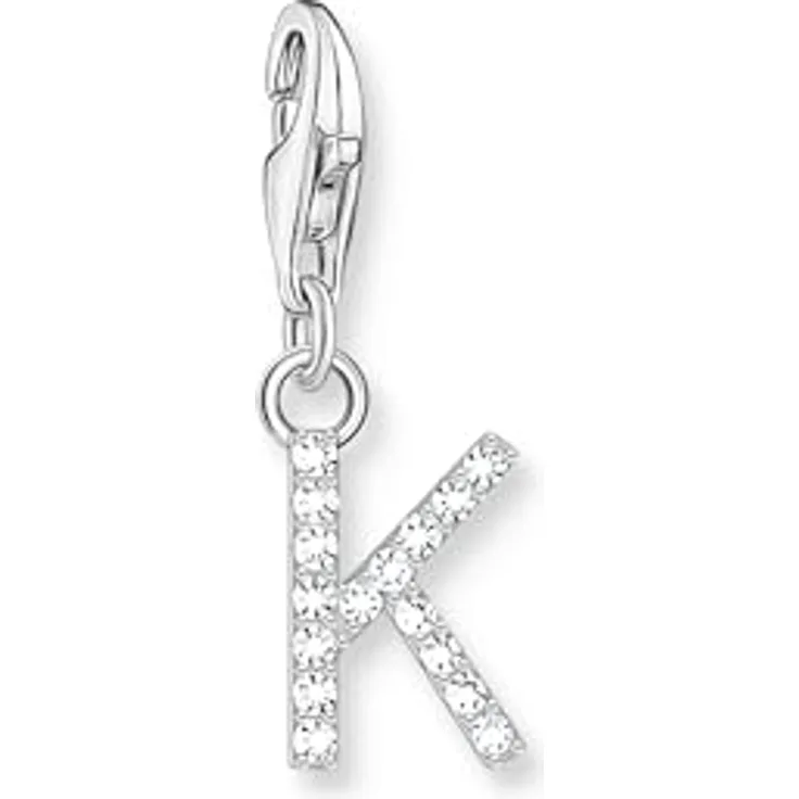 THOMAS SABO Charm-Anhänger Buchstabe K, 925 Silber mit weißen Steinen, Karabinerhaken
