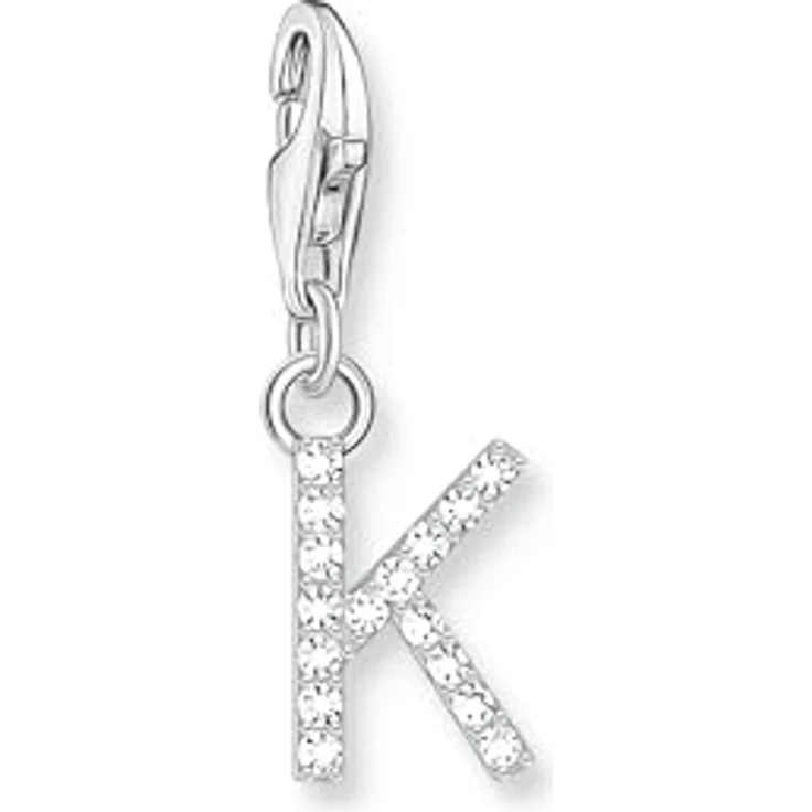 THOMAS SABO Charm-Anhänger Buchstabe K, 925 Silber mit weißen Steinen, Karabinerhaken – Bild 1