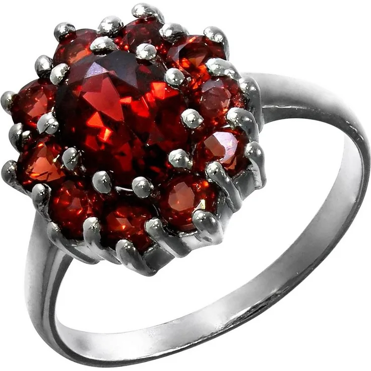 Vivance Fingerring 925/- Sterling Silber, Damenring mit 11 roten Granaten, rhodiniert, weiß