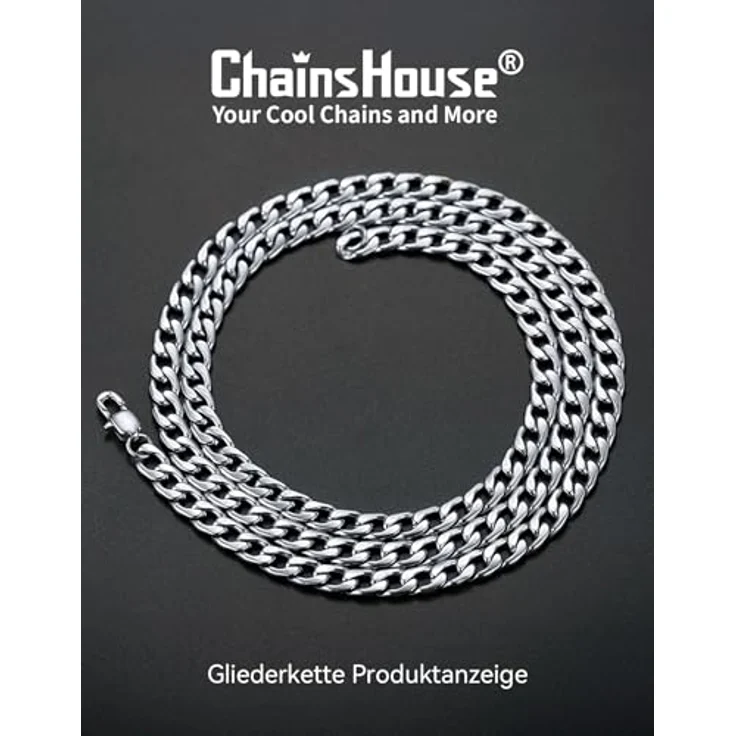 ChainsHouse Herren Halskette, 61 cm Edelstahl Gliederkette 5 mm, kubanische Panzerkette für Hip Hop Stil, antiallergen und rostfrei – Bild 4