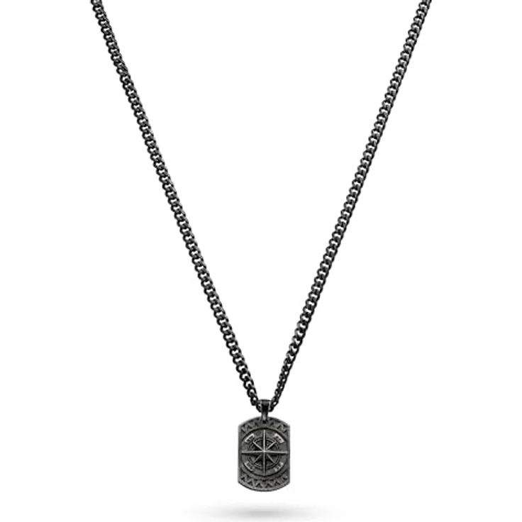 s.Oliver Herren Necklace - Halskette aus Echtleder mit Kompass-Anhänger - IP Gun, verstellbares Lederband bis 55 cm, wasserfest & hautfreundlich – Bild 2