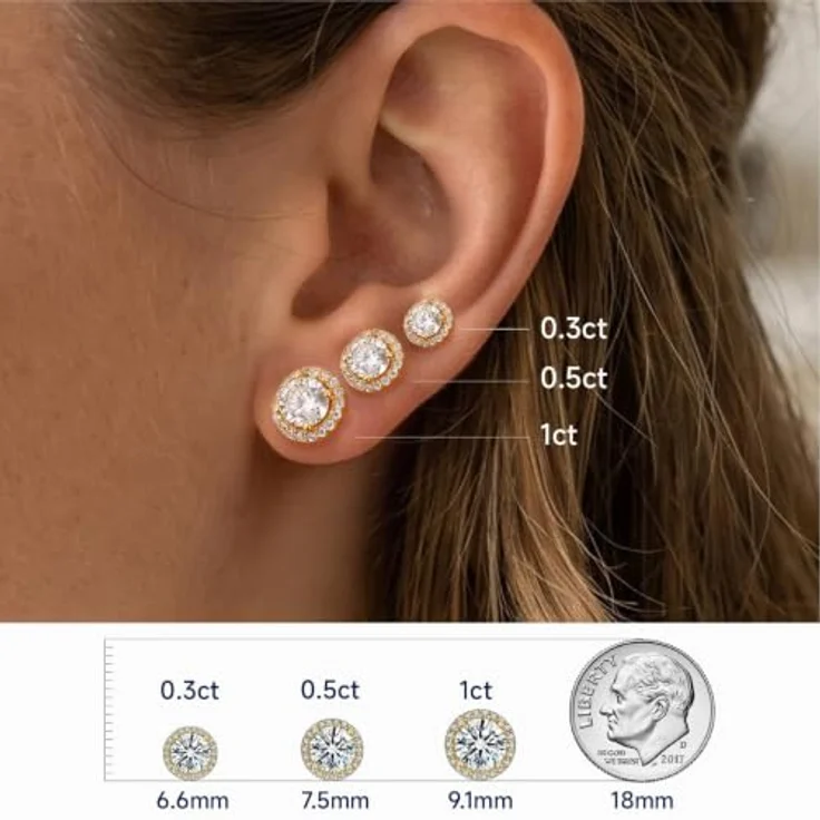MomentWish Gold Ohrringe 585, Moissanite Ohrstecker 0,6 Karat mit Krappenfassung und VVS1 Stein, hypoallergen – Bild 2