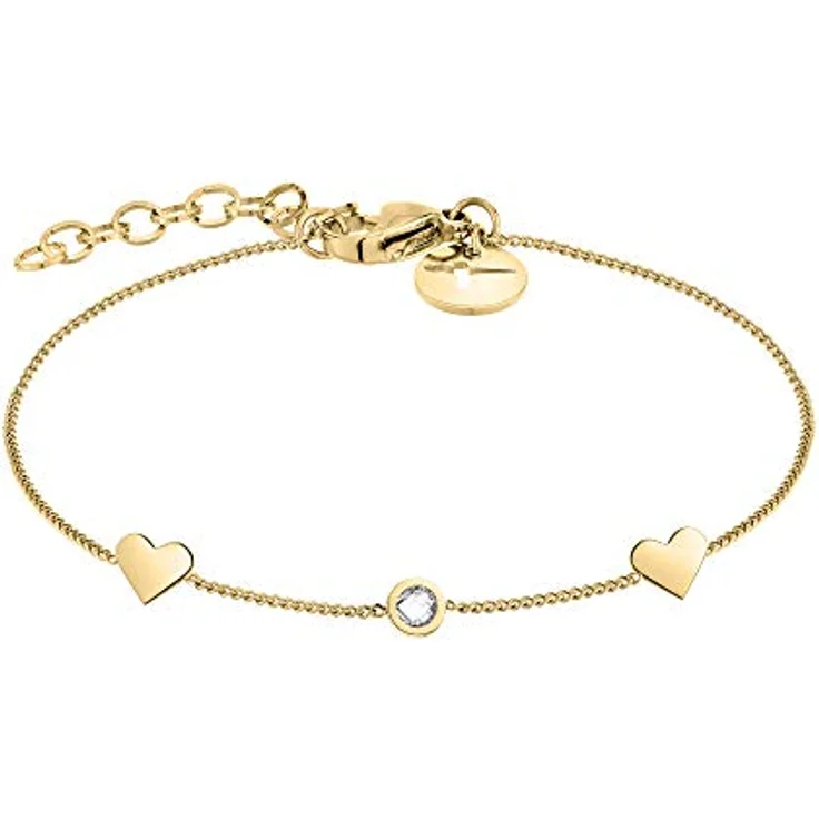 Tamaris TJ-0041-B-21, Damen-Armband mit Herzanhängern und Zirkoniastein, Edelstahl IP Gold poliert, 21 cm verlängerbar – Bild 1