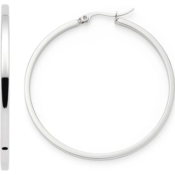 JEWELS BY LEONARDO Kreolen Marli, 1 Paar Ohrringe aus silberfarbenem Edelstahl, große schlichte Hoop-Ringe, allergikerfreundlich und robust, Geschenkverpackung, 5,5 x 0,2 x 5 cm