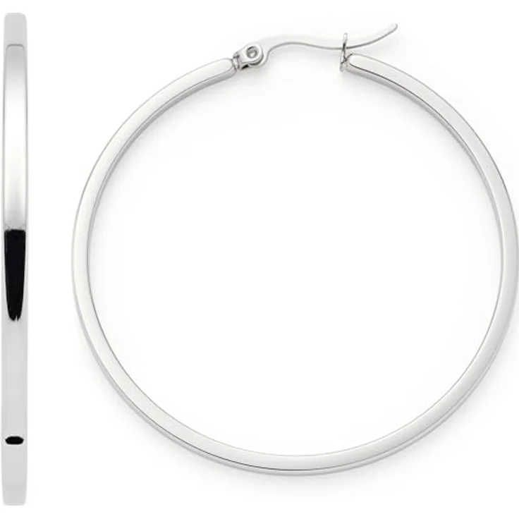 JEWELS BY LEONARDO Kreolen Marli, 1 Paar Ohrringe aus silberfarbenem Edelstahl, große schlichte Hoop-Ringe, allergikerfreundlich und robust, Geschenkverpackung, 5,5 x 0,2 x 5 cm – Bild 1