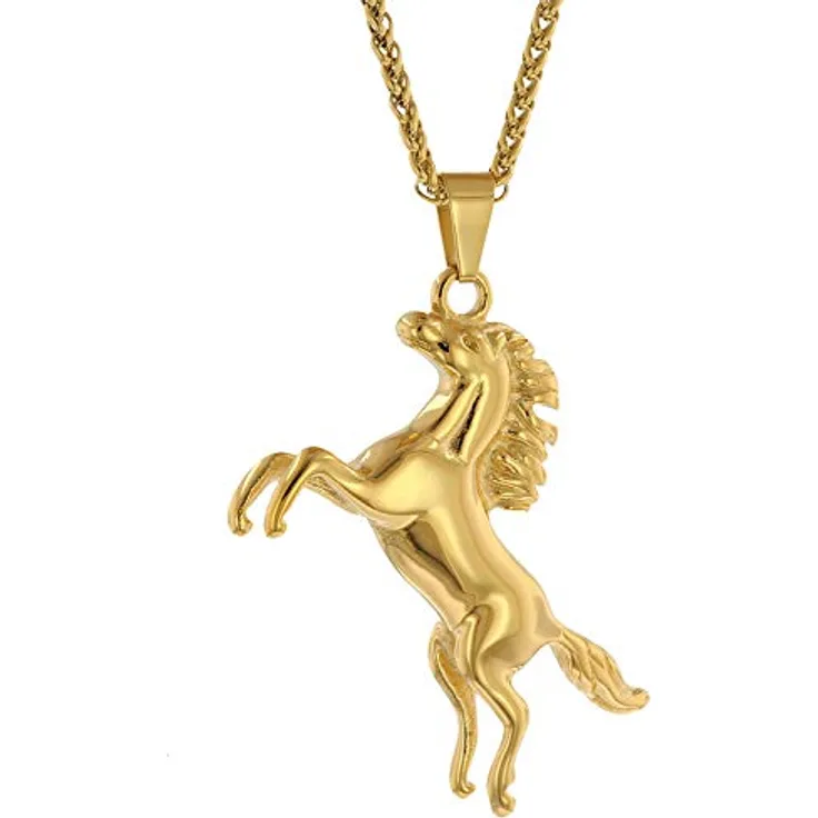 trendor Herren-Halskette Pferd Gold auf Edelstahl, 40 cm Zopfmuster, 44x44 mm Anhänger