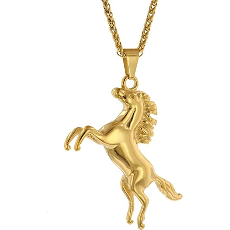 trendor Herren-Halskette Pferd Gold auf Edelstahl, 40 cm Zopfmuster, 44x44 mm Anhänger – Bild 1