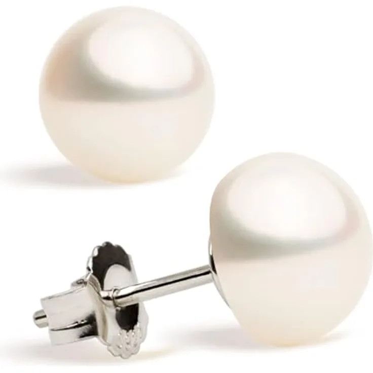 Secret & You Perlenohrringe Damen, Süßwasser Zuchtperlen Knopfperle in 10 Größen (4 mm bis 13 mm) mit 925 Sterling Silber Montierungen, hypoallergen, ideal als Geschenk