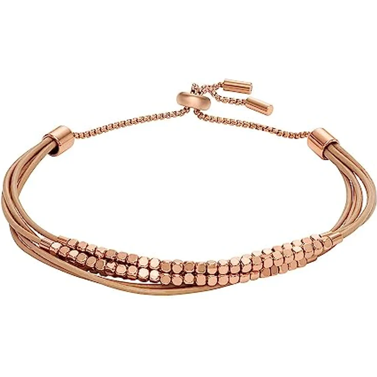 Fossil All Stacked Up, Braunes Lederarmband für Frauen, Länge: 216mm, Breite: 2mm, Roségoldfarbenes Edelstahl mit Schiebeverschluss, JF04472791 – Bild 1