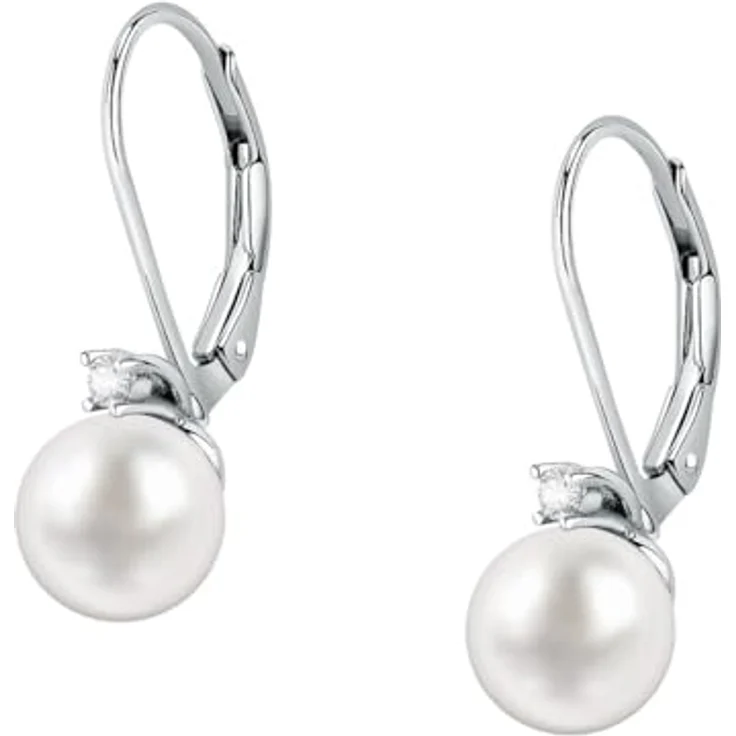 FAVS Ohrhänger 89148103, klassische Ohrringe mit runder weißer Perle und Zirkonia in 925er Silberfassung, Wiener Brisur – Bild 1