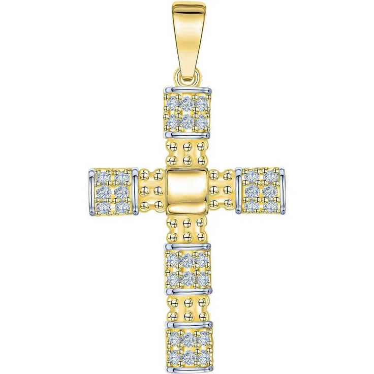 Firetti Kreuzanhänger Gold 375 mit Zirkonia (synth), eleganter Halsschmuck für Damen und Herren