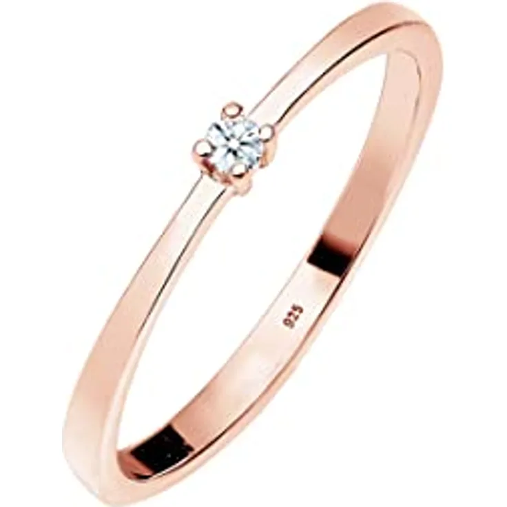 Elli DIAMONDS Verlobungsring, Solitaire Diamant (0.03 ct.) in rosé vergoldetem 925 Sterling Silber, handgefertigt, anlaufgeschützt