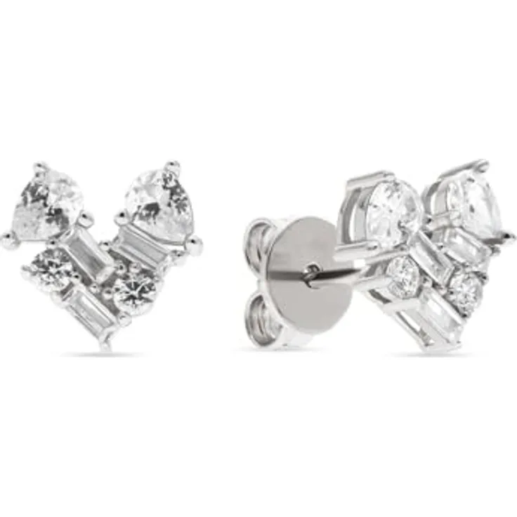 JETTE Damen-Ohrstecker 925er Silber, rhodiniert, recycelte Zirkonia, Herzdesign, One Size, 0,9 cm