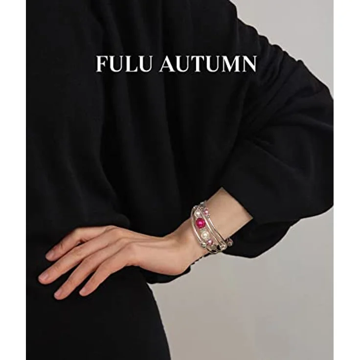 FULU AUTUMN Damen Boho Armband, mehrschichtiges Perlen Silber Wickelarmband, Geschenke zum Geburtstag und Muttertag, Hot Pink – Bild 4