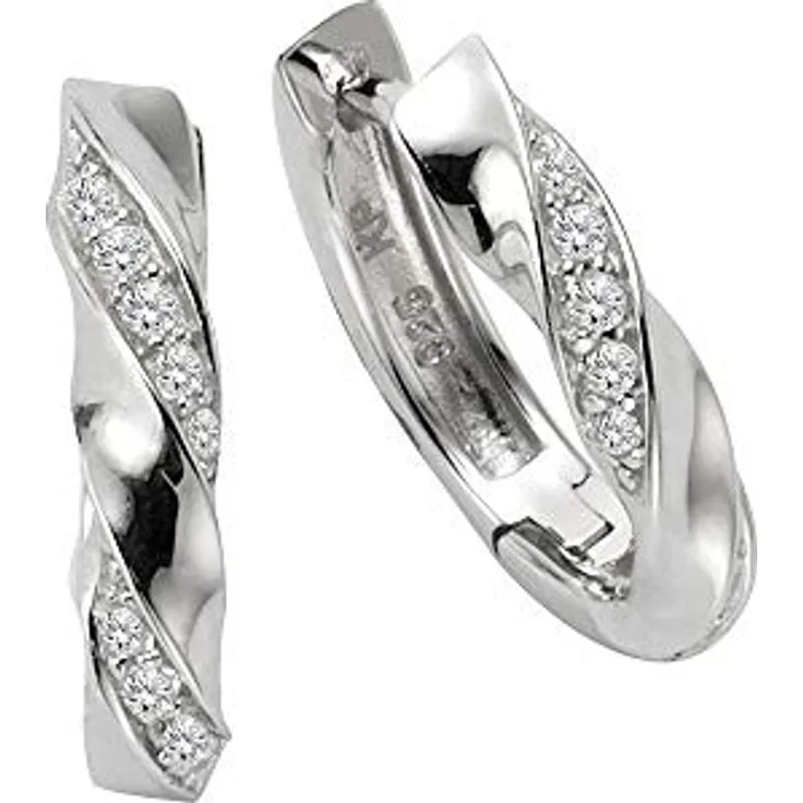 Zeeme Damen Ohrringe 925/- Sterling Silber, 1,5cm glänzend mit weißen Zirkonia, rhodiniert