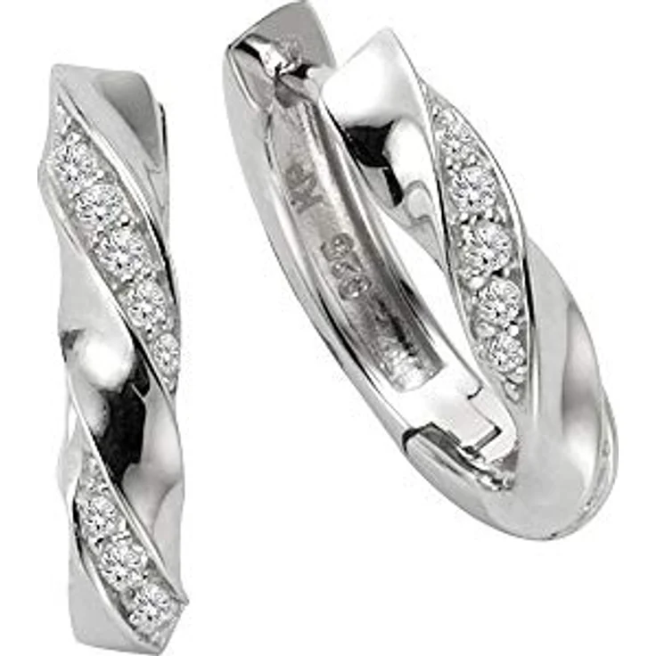 Zeeme Damen Ohrringe 925/- Sterling Silber, 1,5cm glänzend mit weißen Zirkonia, rhodiniert – Bild 1