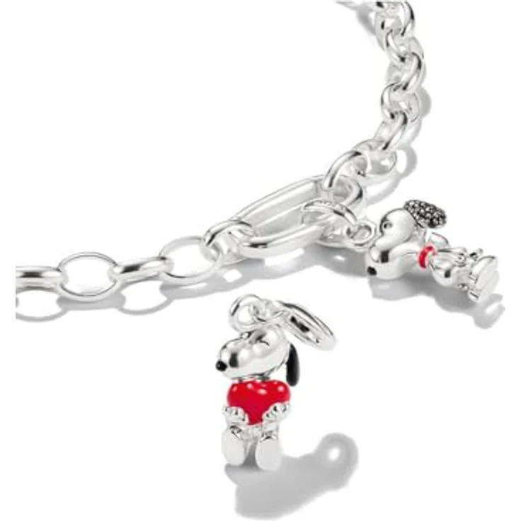 THOMAS SABO Charm-Einhänger THOMAS SABO x Peanuts Snoopy & Herz Charm - Recyceltes Silber 925, handbemalt in schwarz und rot – Bild 3