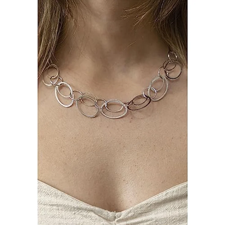 Celesta Damen Halskette 925/- Sterling Silber, 45 cm diamantiert, weiß, mit filigranen Silberringen im Geschenketui – Bild 3