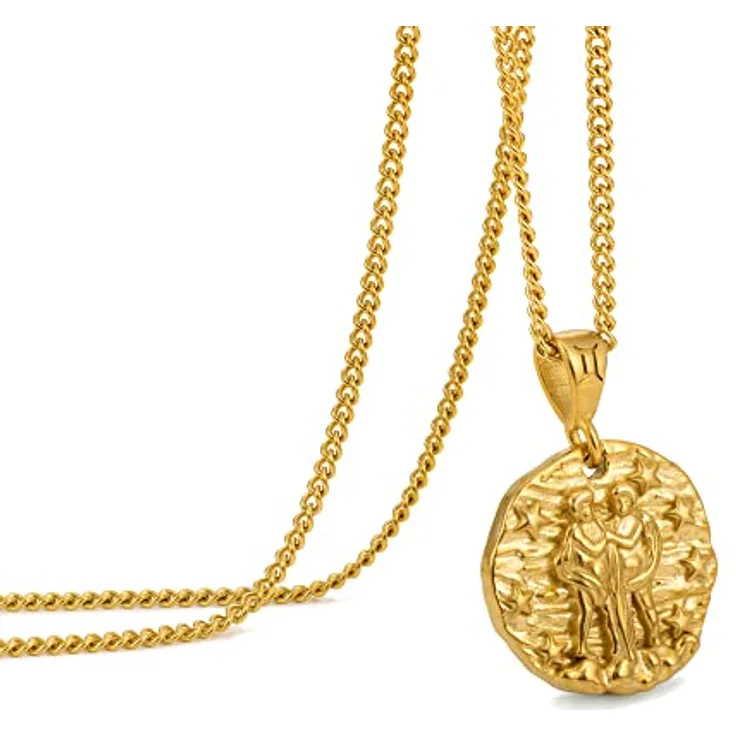 Speroto Herrenhalskette mit Sternzeichenanhänger, Edelstahlkette in Gold, verstellbare Länge 50 cm + 5 cm