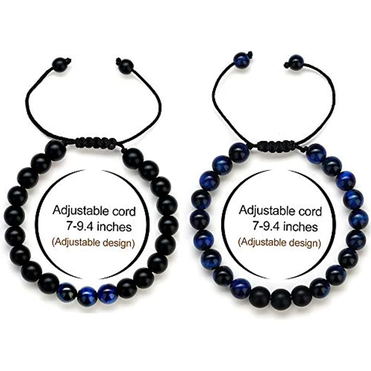 TINGN Tigerauge Armband, Blau, Mattiert, 8mm, Herren Armband für Stressabbau und Meditation, verstellbare Kordel – Bild 3
