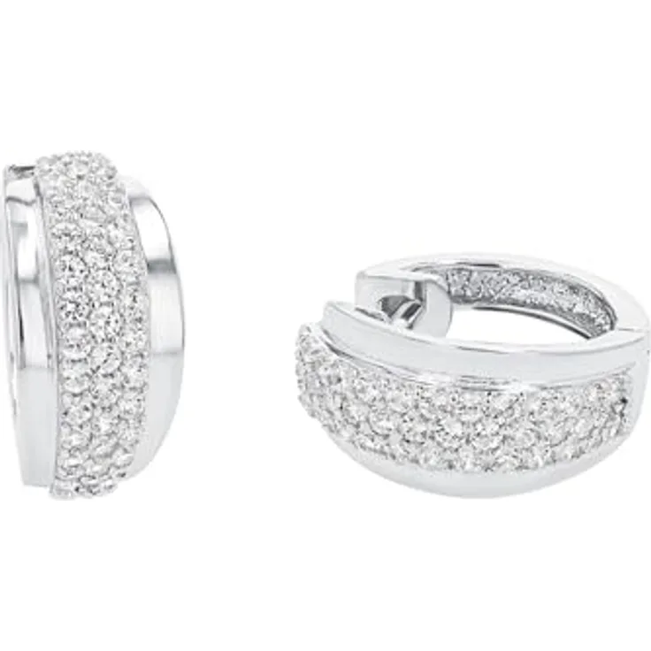 Amor Creolen 925 Sterling Silber Damen Ohrschmuck, mit 78 Zirkonia, 1,5 cm, Silber, in Schmuck Geschenk Box, 2024100