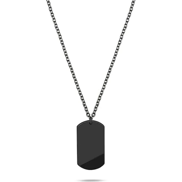 s.Oliver Herren Necklace, Halskette aus mattiertem Edelstahl mit Taganhänger, IP Schwarz, Ankerkette verstellbar bis 60 cm, wasserfest & hautfreundlich – Bild 1
