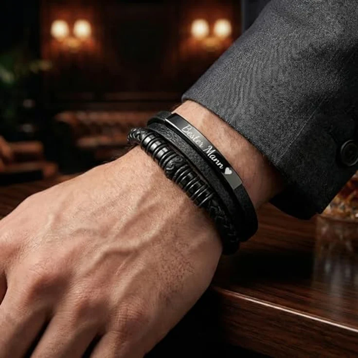 Q UNIQAL STORE GERMANY UNIQAL Personalisiertes Lederarmband mit Gravur "SHAPE", Unisex, Magnetverschluss, handgemacht, verfügbar in 19/21/23 cm, echtes Rindsleder, Geschenkbox inklusive – Bild 4