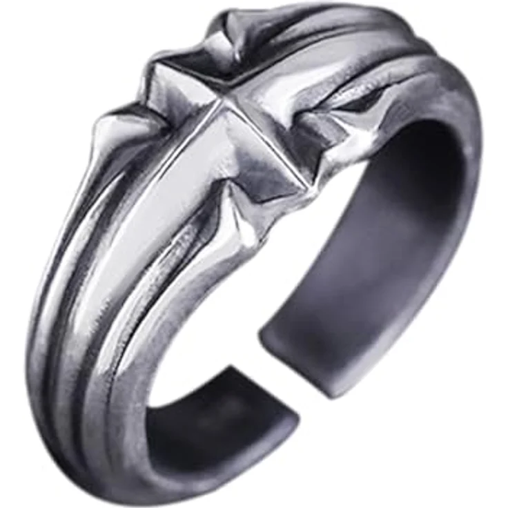 KONFEN Stern Herren Ring, Verstellbarer Wikinger Ring aus hypoallergener Legierung, Vintage Hip Pop, Silber – Bild 1