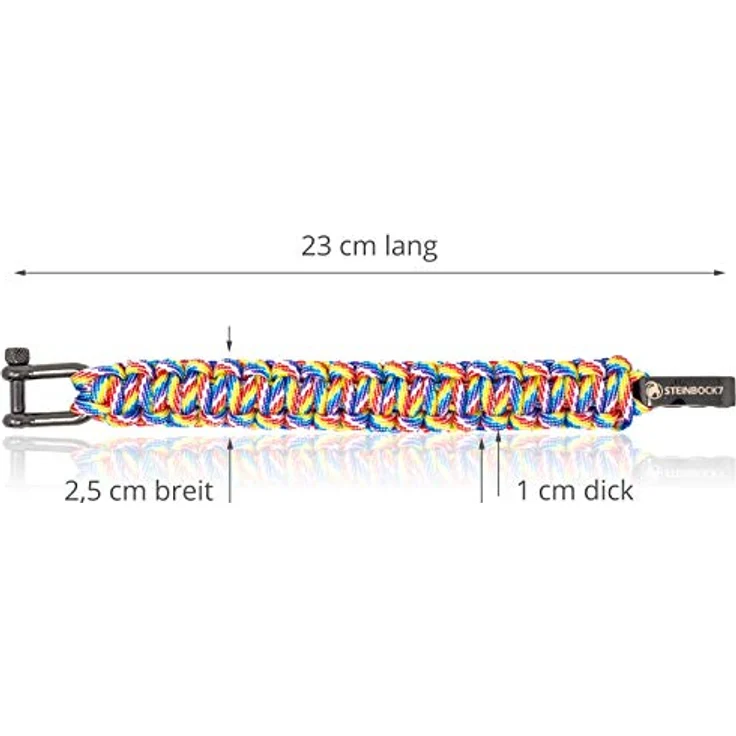 Steinbock7 Survival Armband Paracord, Robustes Bushcraft Outdoor Armband mit Edelstahlverschluss, Verstellbar, Bunt – Bild 5