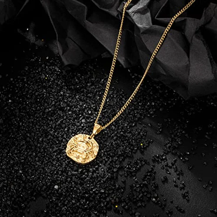 Speroto Herrenhalskette Krebs, Gold Edelstahl mit verstellbarer Länge 50 cm + 5 cm, 20 mm Anhänger – Bild 2