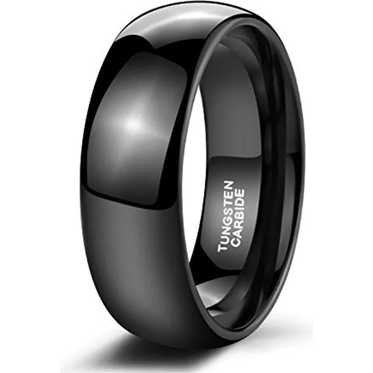 Zakk Wolfram Ringe, schmaler schwarzer Ring für Damen und Herren, poliert, 8mm (Größe 69)