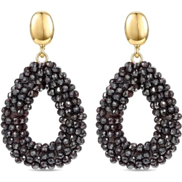 Joya Love Lila Porzellan Boho Ohrringe, facettierte Kristallperlen mit goldfarbenem Ovalanhänger, Statement-Design für Damen – Bild 1