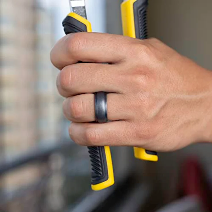 Dookeh Silikonring für Männer, Ehering aus Gummi mit atmungsaktivem Wellendesign (F-Cast Iron, Größe 12) – Bild 3