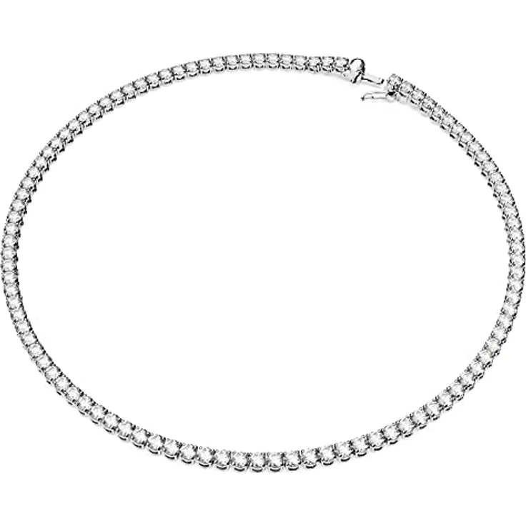 Swarovski Matrix Tennis Set, Rhodinierte Halskette und Ohrringe mit Strahlenden Weißen Swarovski Kristallen – Bild 2