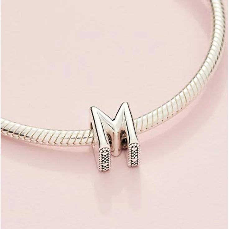 PANDORA Moments Buchstabe M, wendbares Alphabet-Charm aus Sterling-Silber mit geprägten Herzen und Perlen, kompatibel mit Moments Armbändern – Bild 5