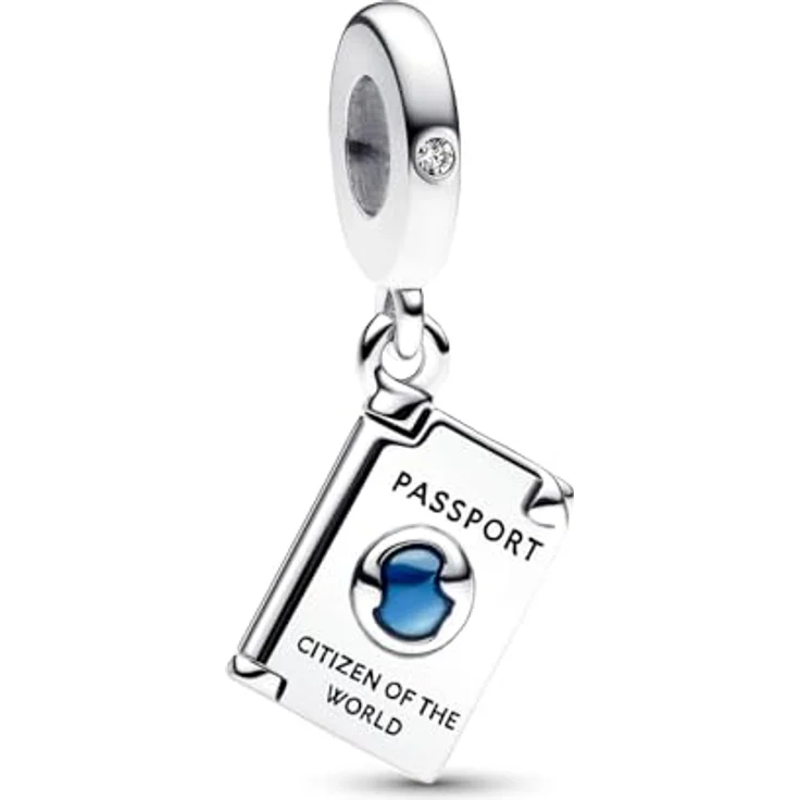 PANDORA Moments Aufklappbarer Reisepass Charm-Anhänger aus Sterling Silber mit blauer Emaillekugel und Cubic Zirkonia, kompatibel mit Moments, 792680C01 – Bild 2