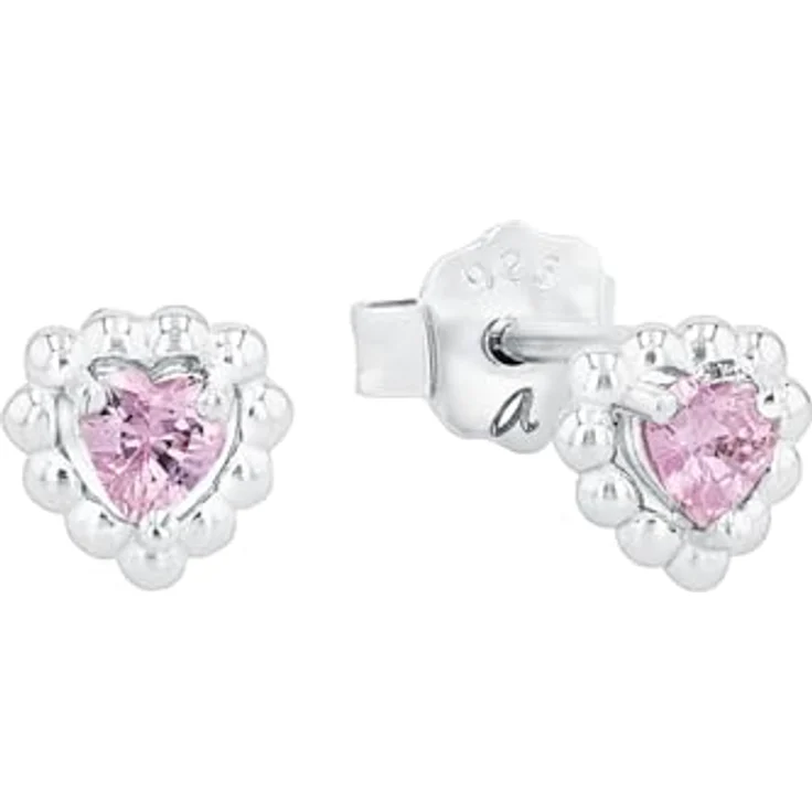Amor Ohrstecker 925 Sterling Silber, Kinder Ohrschmuck mit Zirkonia, Herzmotiv, 0,6 cm, Rosa, in Geschenkbox, 2021294 – Bild 1