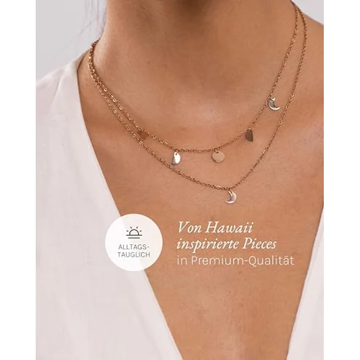 Purelei Luna Kette Damen (Roségold) – Wasserfeste Edelstahl-Halskette mit verstellbarer Länge 40-45 cm und Anhänger – Elegante Damenkette für individuellen Stil – Bild 3
