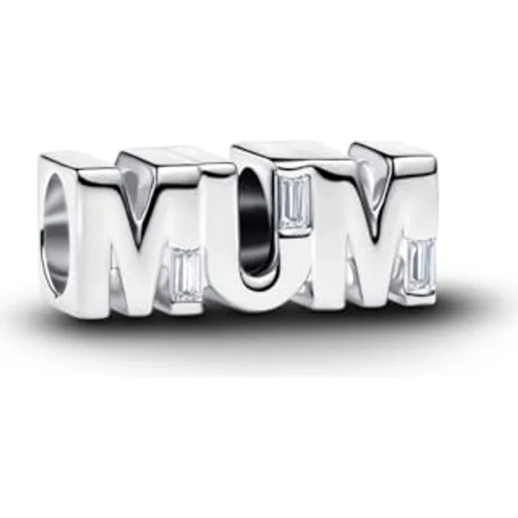 PANDORA Charm Mum wendbarer Schriftzug, 925 Sterling Silber mit Cubic Zirkonia, Buchstaben Anhänger für Mutter, kompatibel mit Moments, 794455C01