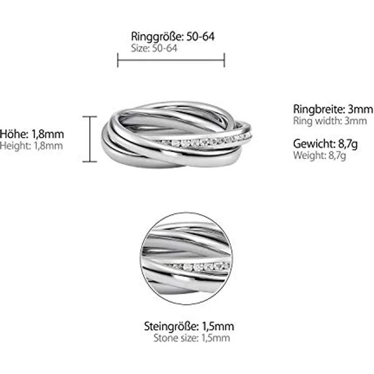 Heideman Ring Damen Trini, Edelstahl Silber farbend poliert, Rollring Spielring Dreierring, Größe 52 – Bild 4