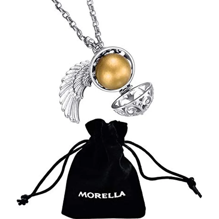 Morella Schutzengel Halskette Edelstahl 70 cm mit goldenen Engelsflügeln und Klangkugel Ø 16 mm in Schmuckbeutel – Bild 3
