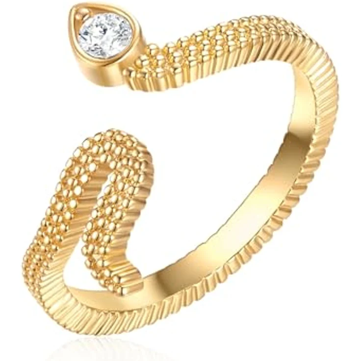 Lulu & Jane Damen Ring, gelbvergoldet 14 Karat mit Schlangen-Motiv und weißen Kristallen, Breite 2,1 mm – Bild 1
