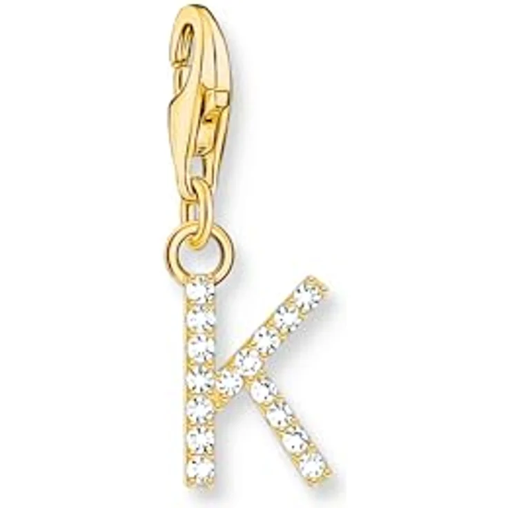 THOMAS SABO Charm-Anhänger Buchstabe K, vergoldet 750 Gelbgold, 925 Sterlingsilber mit weißen Steinen – Bild 1
